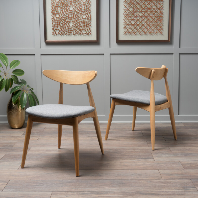 299973 Barron Mid-Century Modern Dining Chairs (Set of 2) Gray and Natural Oak