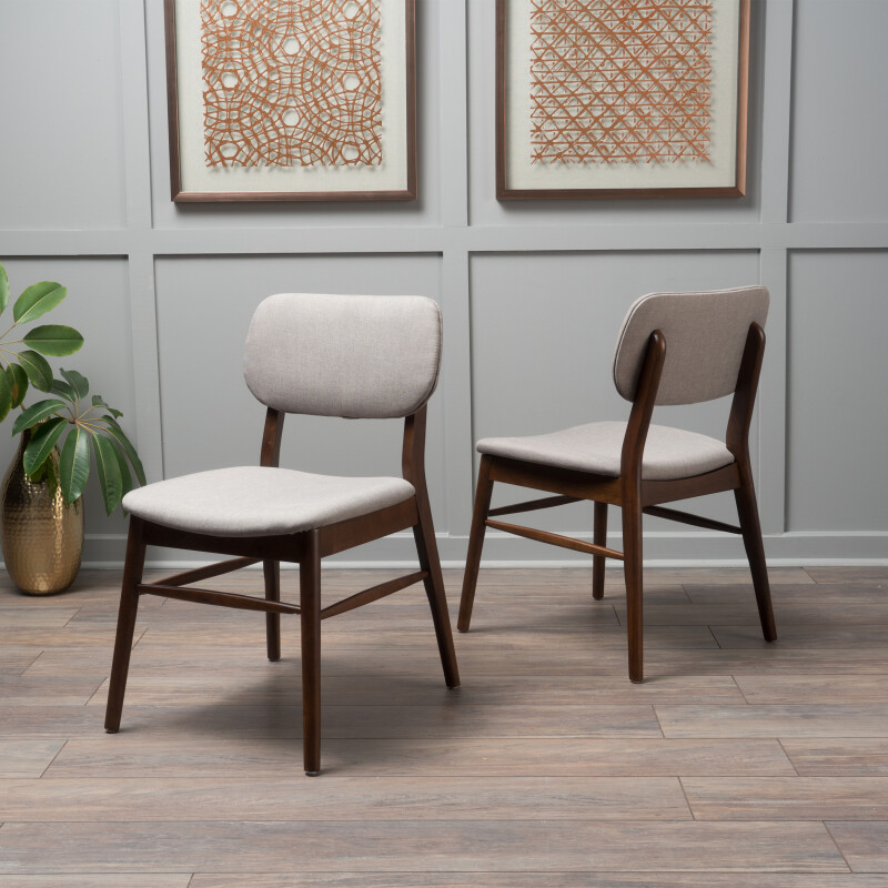 300015 Colette Mid-Century Modern Dining Chairs (Set of 2) Light Gray and Natural Walnut