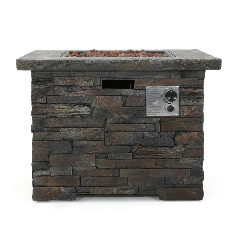 Blaeberry Outdoor Square Fire Pit, Natural Stone