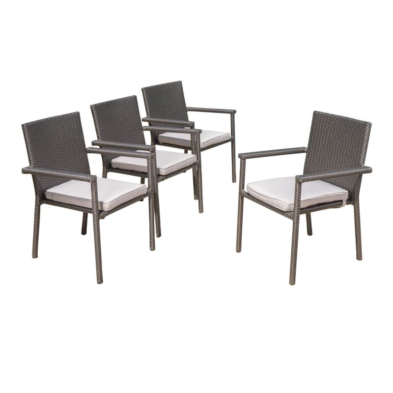 300825 San Pico Outdoor Grey Wicker Armed Dining Chairs with Silver Water Resistant Cushions (Set of 4)