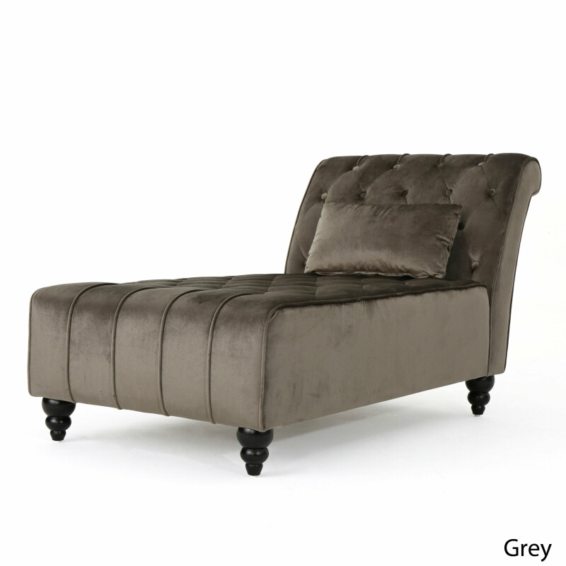 301263 Rubie Modern Glam Tufted Velvet Chaise Lounge with Scrolled Backrest, Gray and Dark Brown