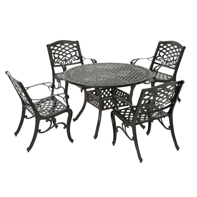 301276 Windley Outdoor 5 Piece Hammered Bronze Finished Aluminum Dining Set with Expandable Dining Table
