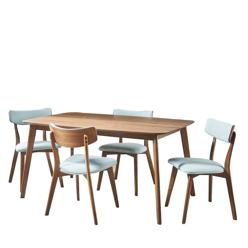 Alma Mid Century Natural Walnut Finished 5 Piece Wood Dining Set with ...