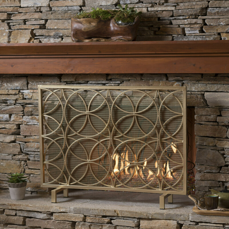 301549 Valeno Single Panel Gold Iron Fireplace Screen