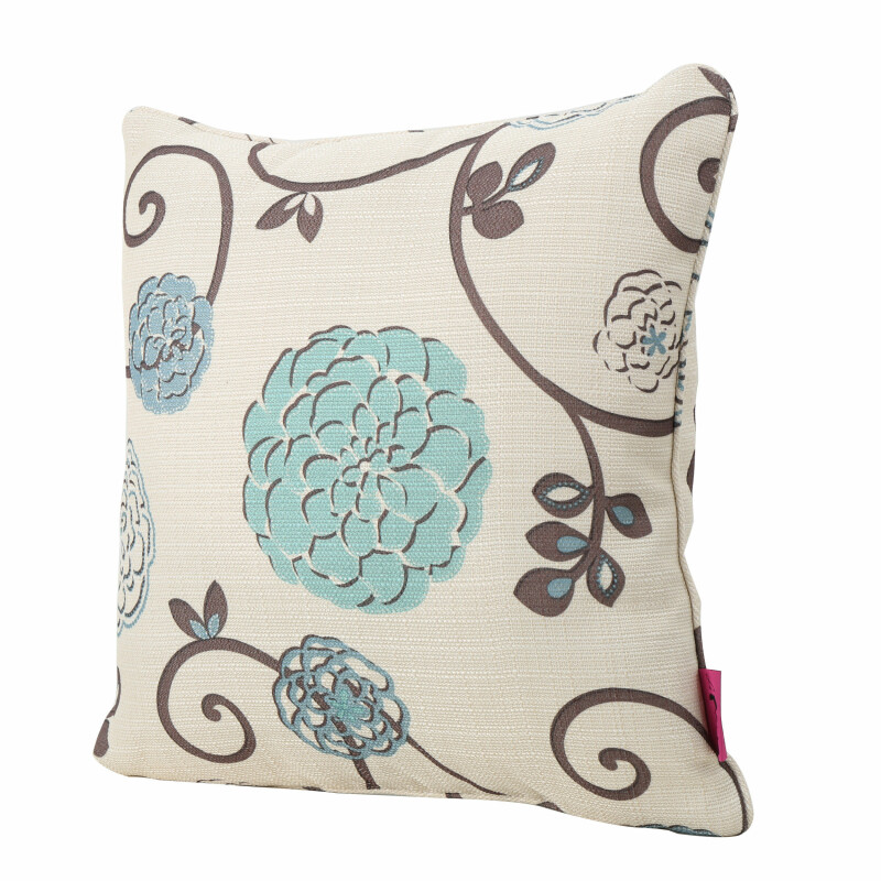 301580 Ippolito White and Blue Floral Fabric Pillow 15x15