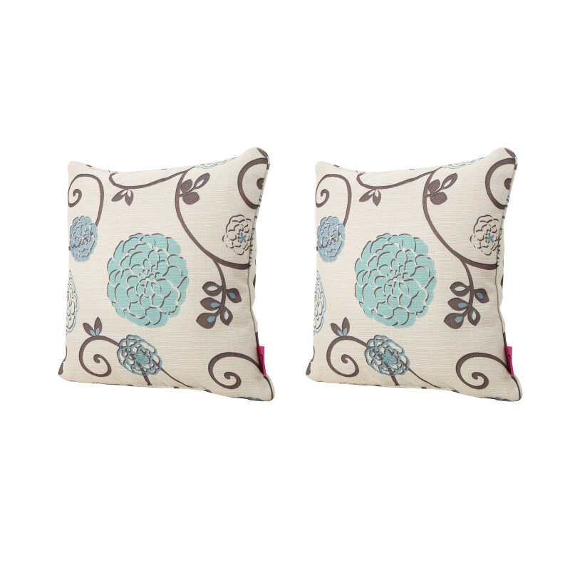 Ippolito White and Blue Floral Fabric Pillows (Set of 2)
