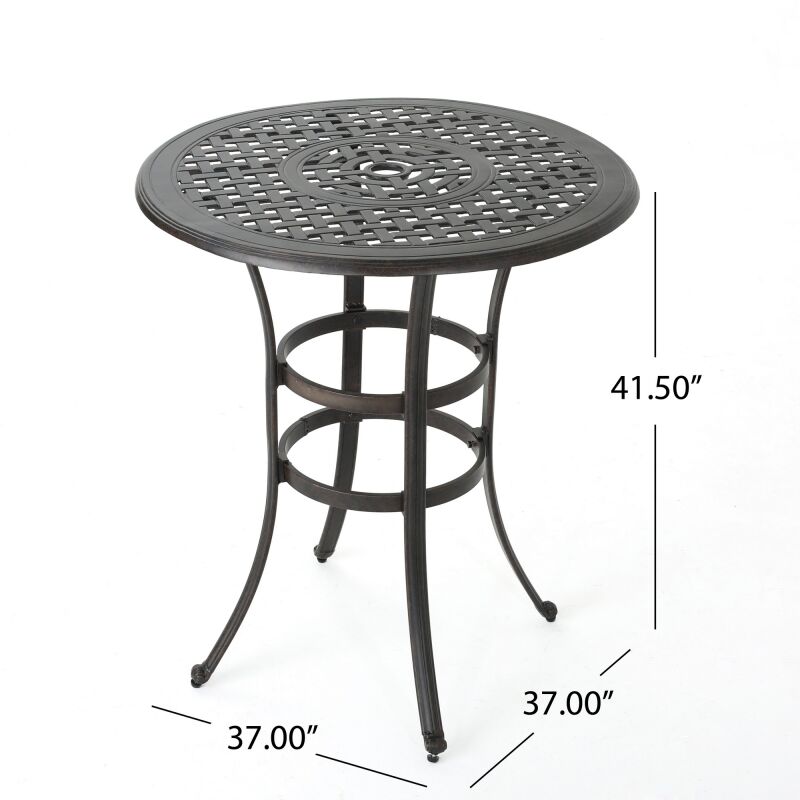 302242 Alfresco Outdoor 37 Inch Bronze Cast Aluminum Round Bar Table 3