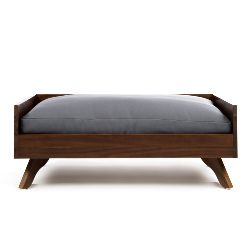 302245 Doran Mid Century Dark Oak Finished Acacia Wood Dog Bed with Dark Grey Water Resistant Cushion