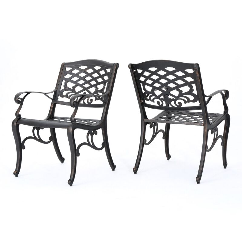 303355 Sarasota Outdoor Shiny Copper Finished Aluminum Dining Chairs (Set of 2)