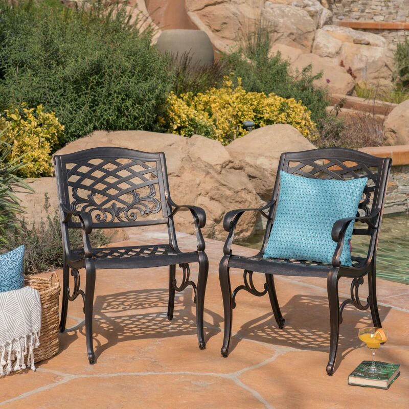 303355 Sarasota Outdoor Shiny Copper Finished Aluminum Dining Chairs (Set of 2)