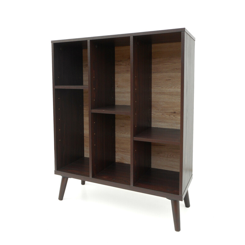 303650 Felicia Mid Century Walnut Finished Faux Wood Bookshelf with Sanremo Oak Backing