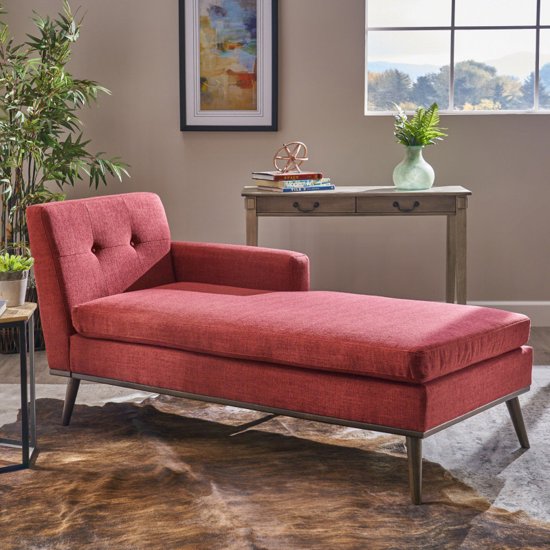 304048 Stormi Mid Century Modern Red Fabric Chaise Lounge