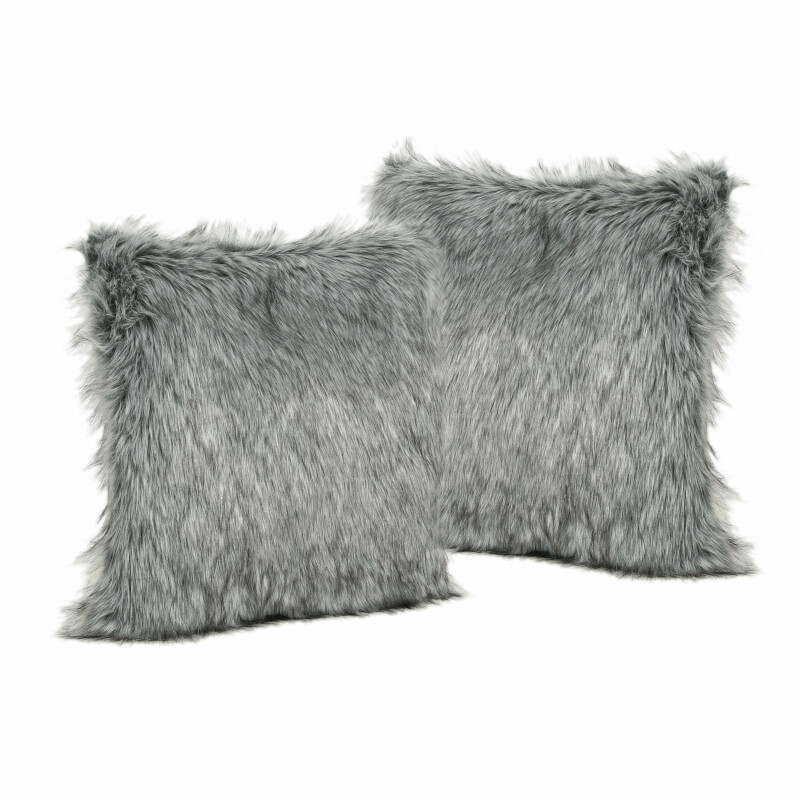 304253 Warrin Furry GlamDark Grey and Light Grey Streak Faux Fur Throw Pillows (Set of 2)