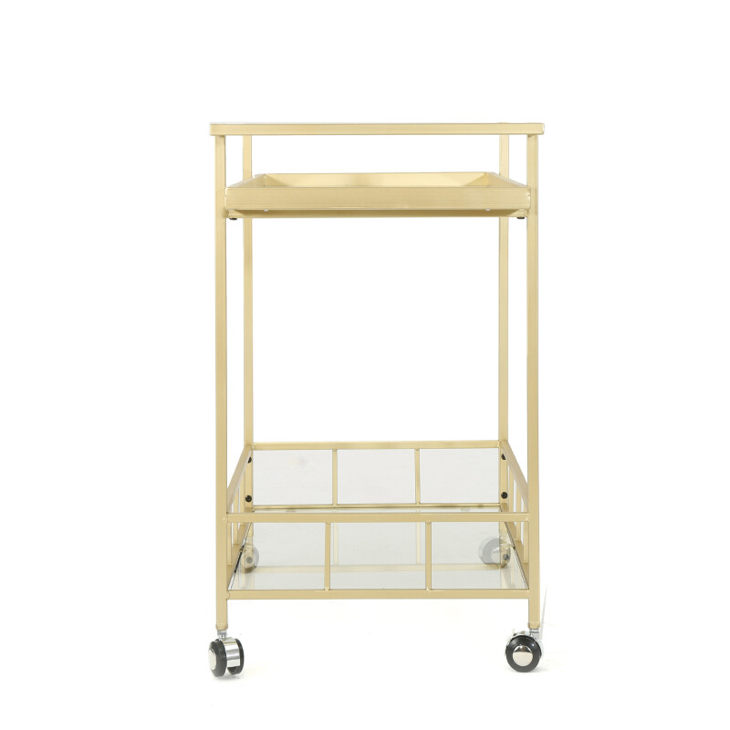 304467 Ambrose Indoor Industrial Iron and Glass Bar Cart, Gold