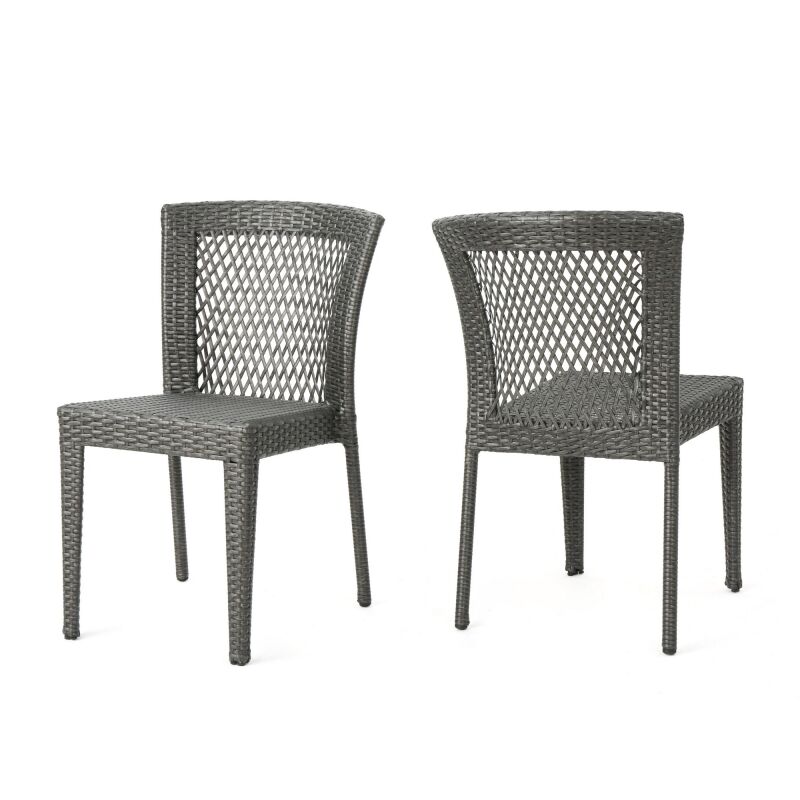 304493 Dusk Outdoor Wicker Dining Chairs (Set of 2), Grey
