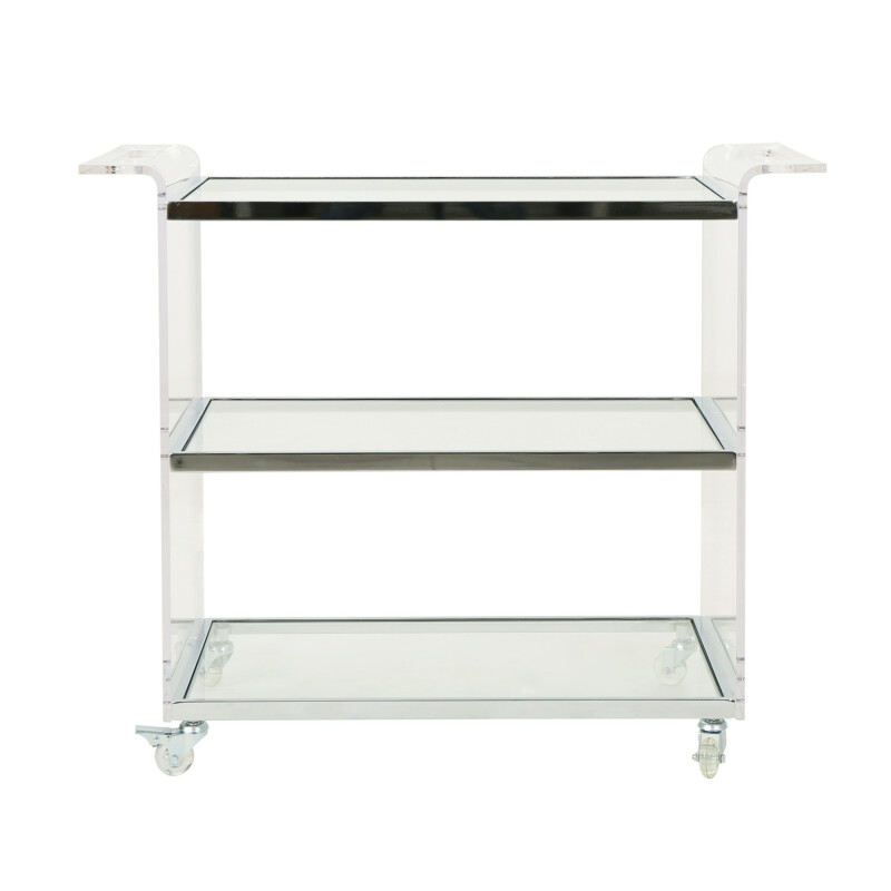 304970 Yves Acrylic Bar Trolley with Glass Shelves, Clear
