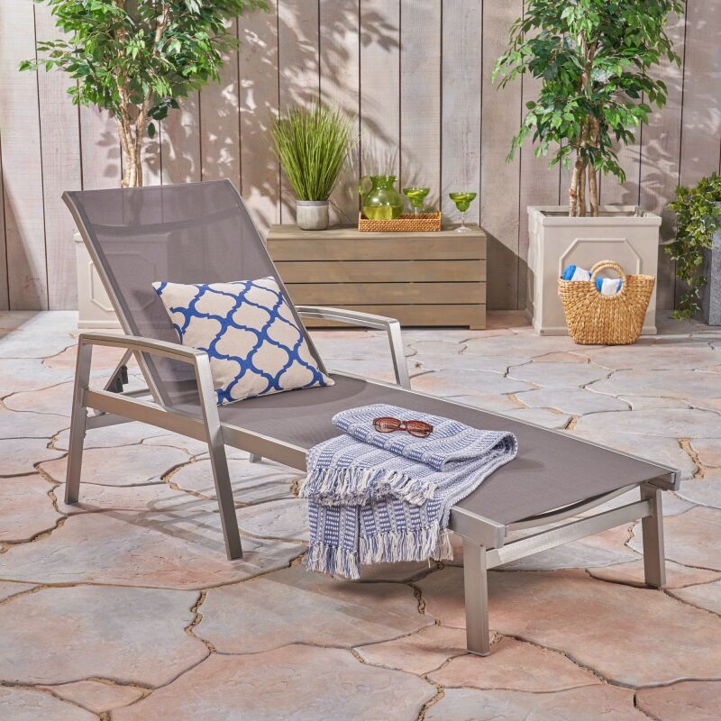 305143 Oxton Outdoor Mesh and Aluminum Chaise Lounge, Gray