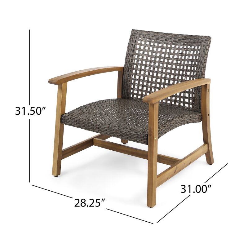 305212 Hampton Outdoor Wood And Wicker Club Chairs Set Of 4 Teak Finish And Mixed Mocha 3