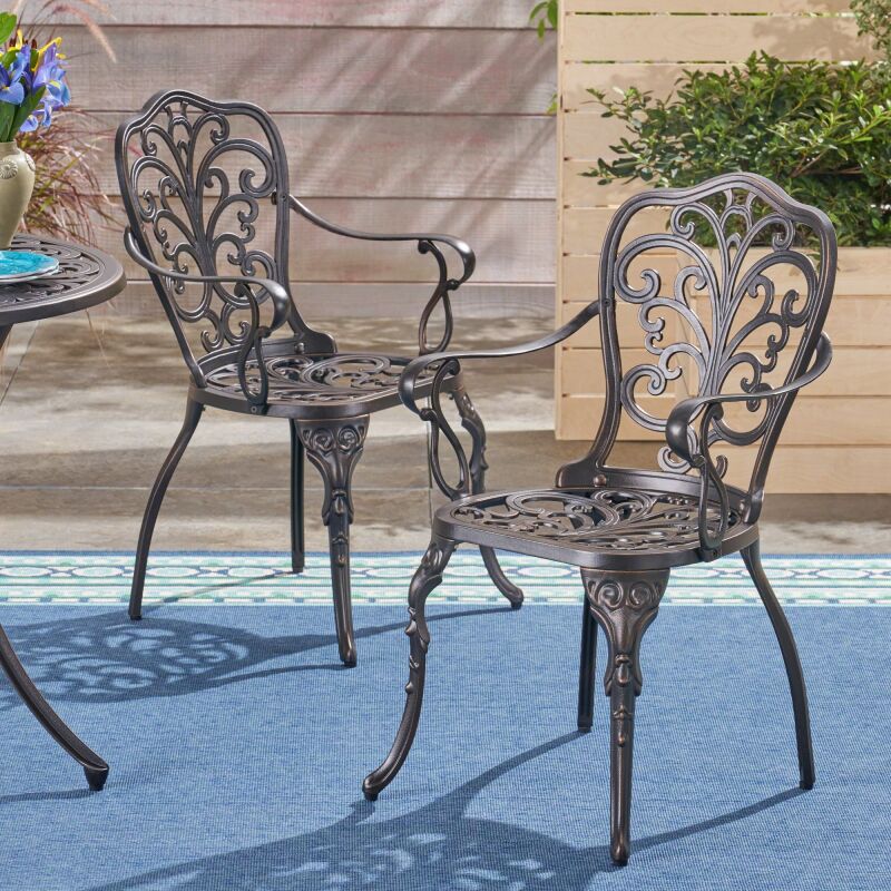 305324 Viga Outdoor Cast Aluminum Dining Chair (Set of 2), Shiny Copper