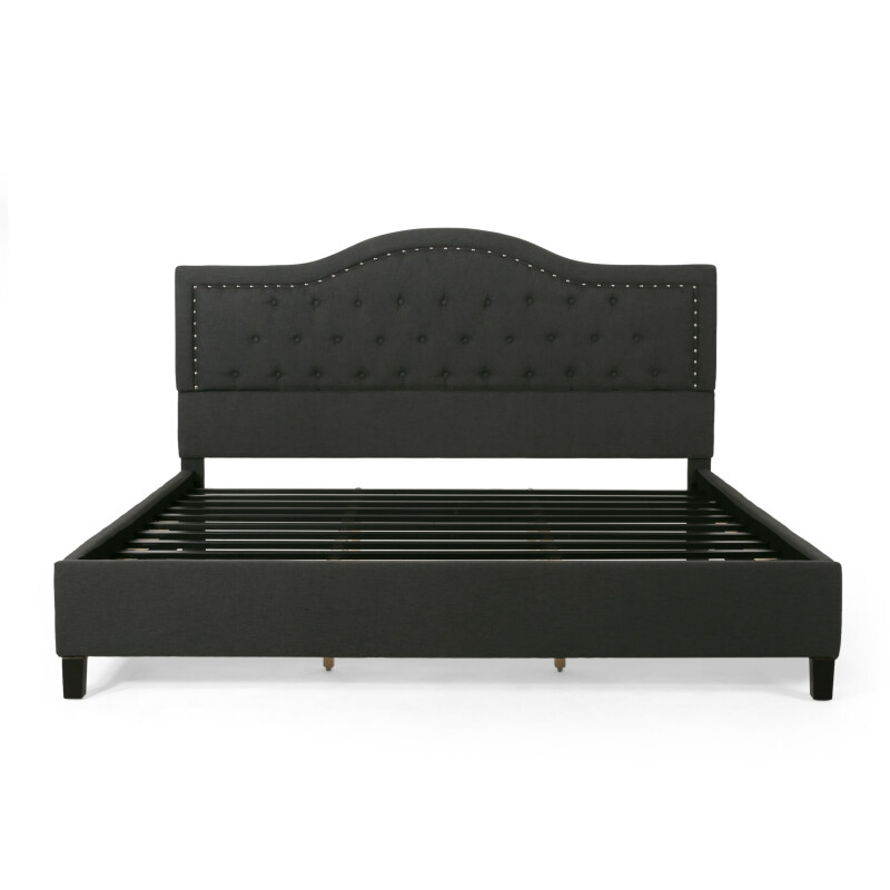 305782 Dante Fully-Upholstered Traditional King-Sized Bed Frame, Dark Gray