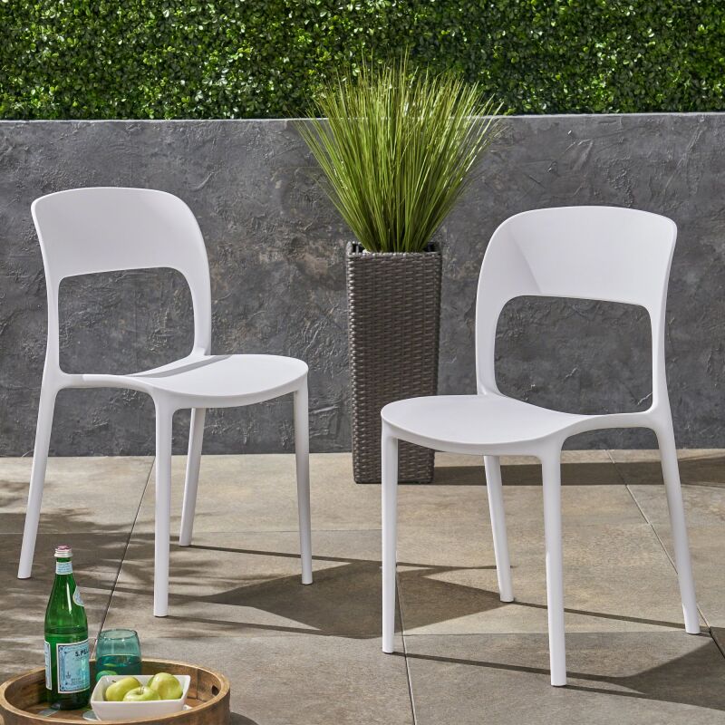 306515 Katherina Outdoor Plastic Chairs (Set of 2), White