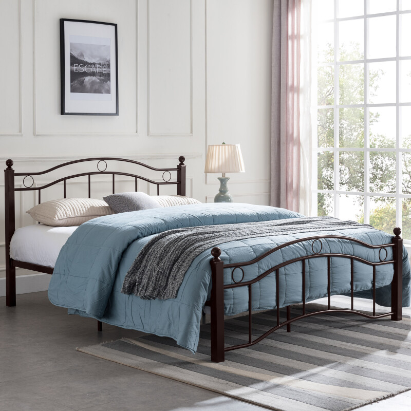 306658 Bouvardia Contemporary Iron Queen Bed Frame, Hammered Copper