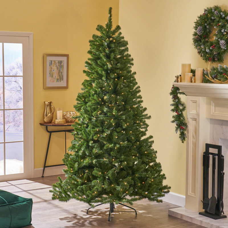 307321 7.5-foot Noble Fir Pre-Lit Clear String Light Hinged Artificial Christmas Tree