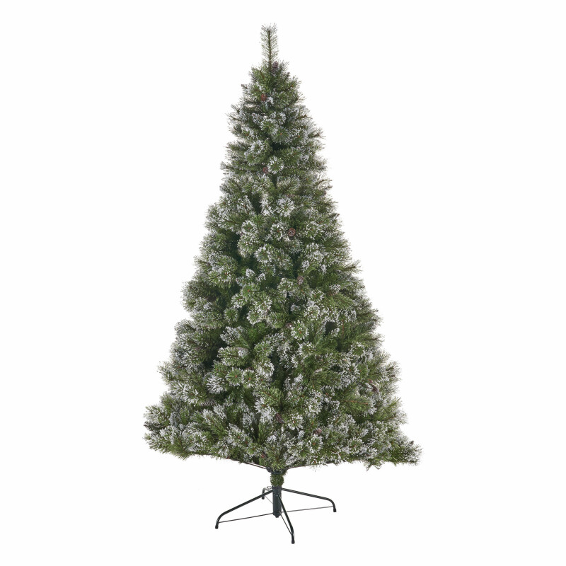 307338 9-foot Cashmere Pine and Mixed Needles Unlit Hinged Artificial Christmas Tree with Snow and Glitter Branches and Frosted Pinecones