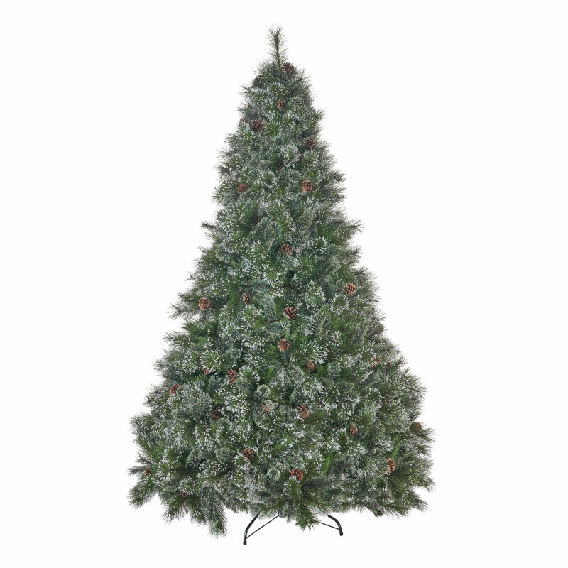 307386 7.5-foot Cashmere Pine and Mixed Needles Unlit Hinged Artificial Christmas Tree with Snowy Branches and Pinecones