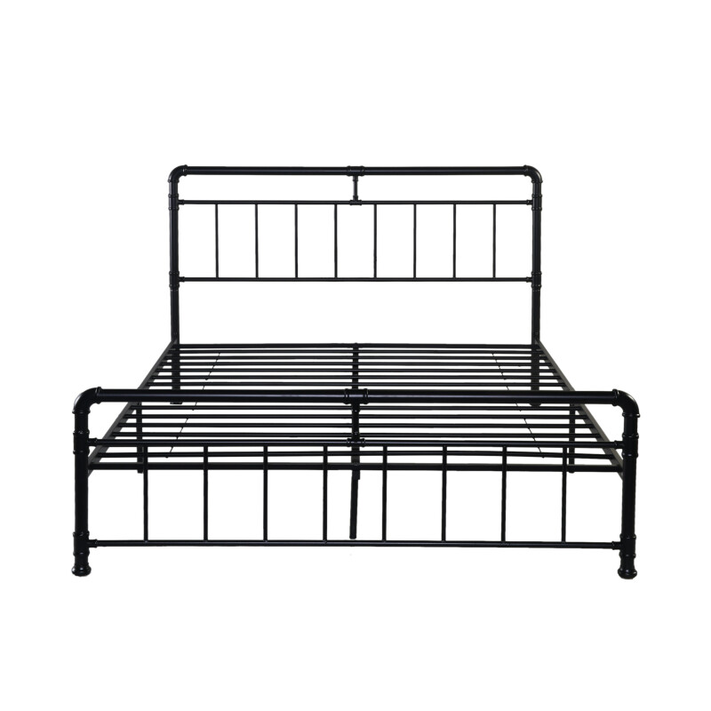 307455 Mowry Queen-Size Iron Bed Frame, Minimal, Industrial, Flat Black