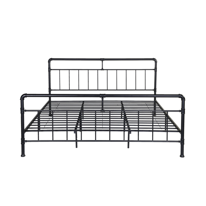 307457 Mowry King-Size Iron Bed Frame, Minimal, Industrial, Flat Black
