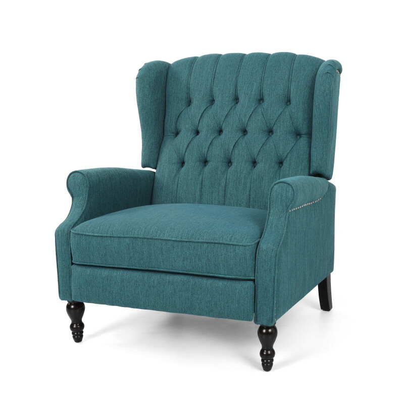 308243 Apaloosa Oversized Tufted Fabric Push Back Recliner, Teal