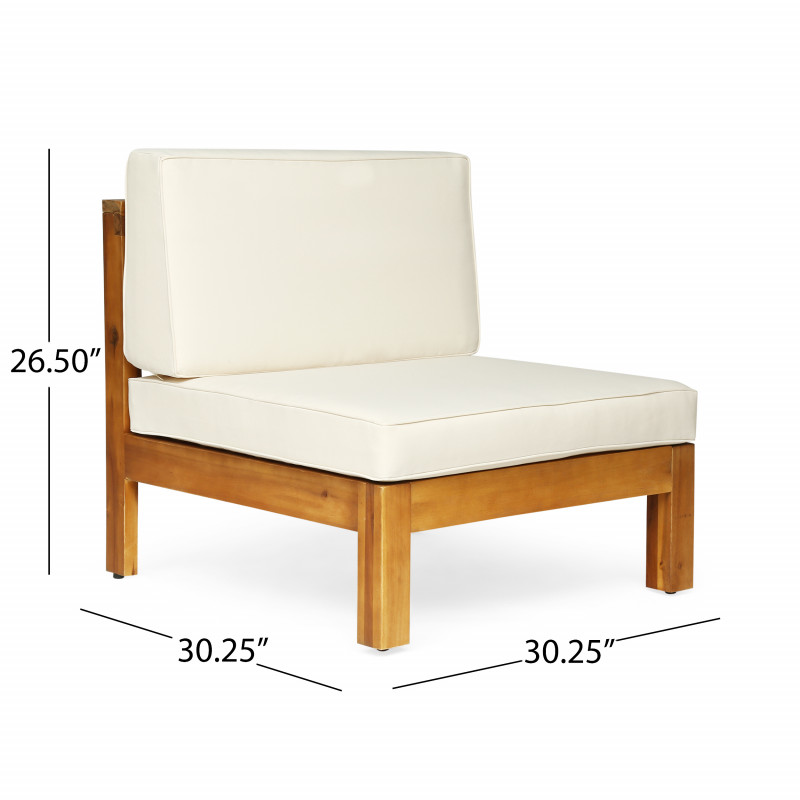 308430 Brava Outdoor 7 Seater Acacia Wood Sectional Sofa Set Teak Finish And Beige 4