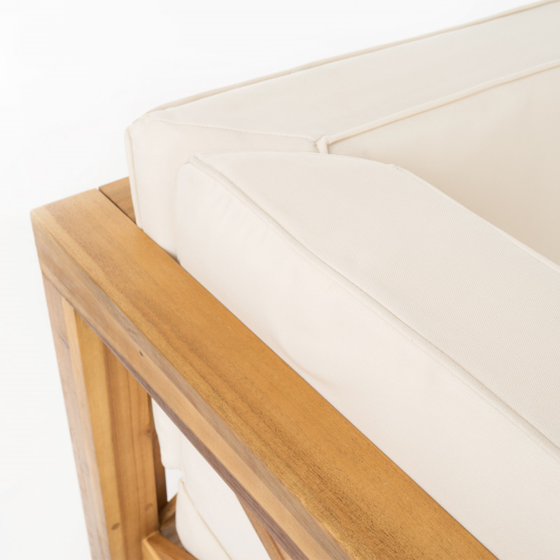 308430 Brava Outdoor 7 Seater Acacia Wood Sectional Sofa Set Teak Finish And Beige 6