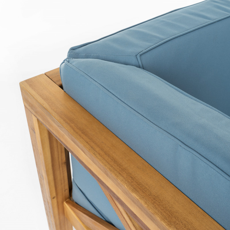 308431 Brava Outdoor 7 Seater Acacia Wood Sectional Sofa Set Teak Finish And Blue 6