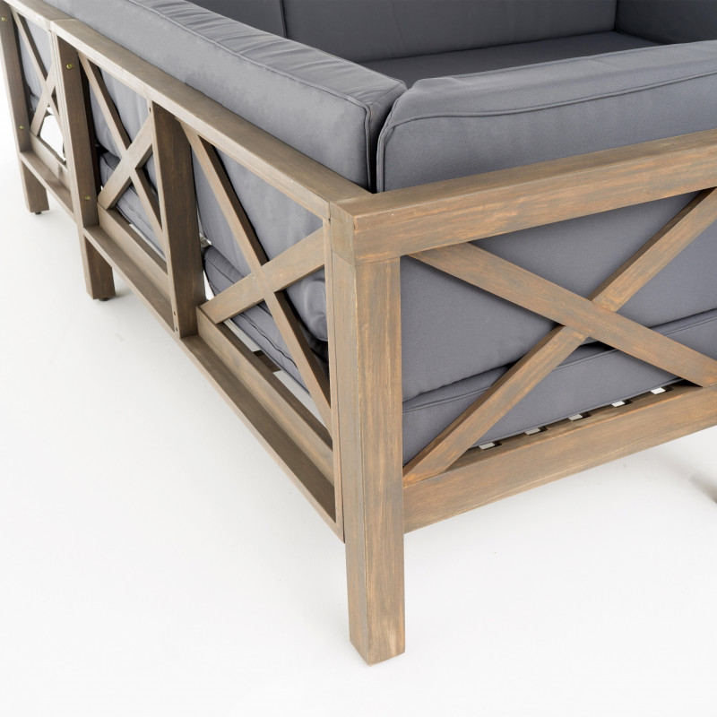 308437 Brava Outdoor 9 Seater Acacia Wood Sectional Sofa Set Gray Finish And Dark Gray 5