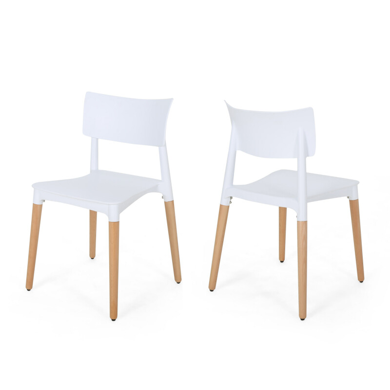308948 Margaretta Modern Dining Chair with Beech Wood Legs (Set of 2). White and Natural Finish