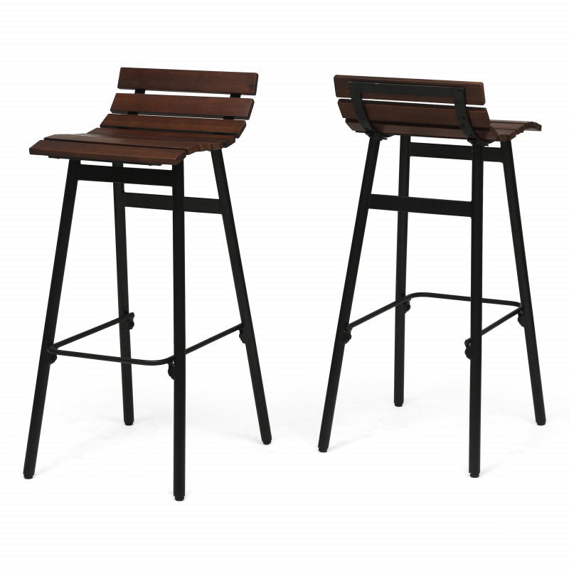 309094 Pepperwood 35" Wooden Barstool (Set of 2), Dark Brown and Black Finish