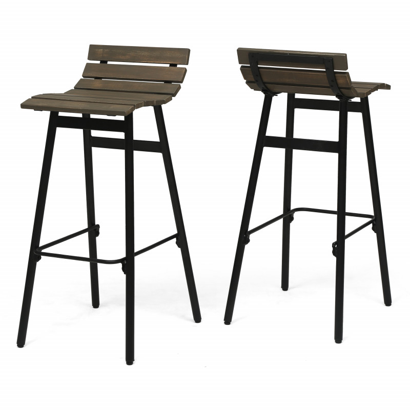 309095 Pepperwood 35" Wooden Barstool (Set of 2), Gray and Black Finish