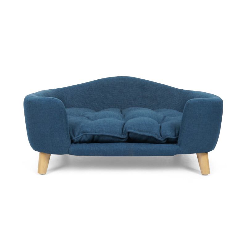 309200 Ferncliffe Mid Century Small Plush Pet Bed, Navy Blue and Natural Finish