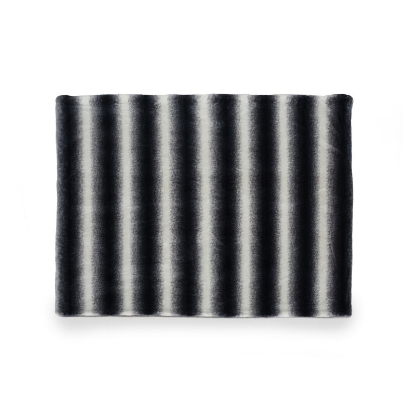 309404 Gipson Faux Fur Throw Blanket, Black with White Stripes