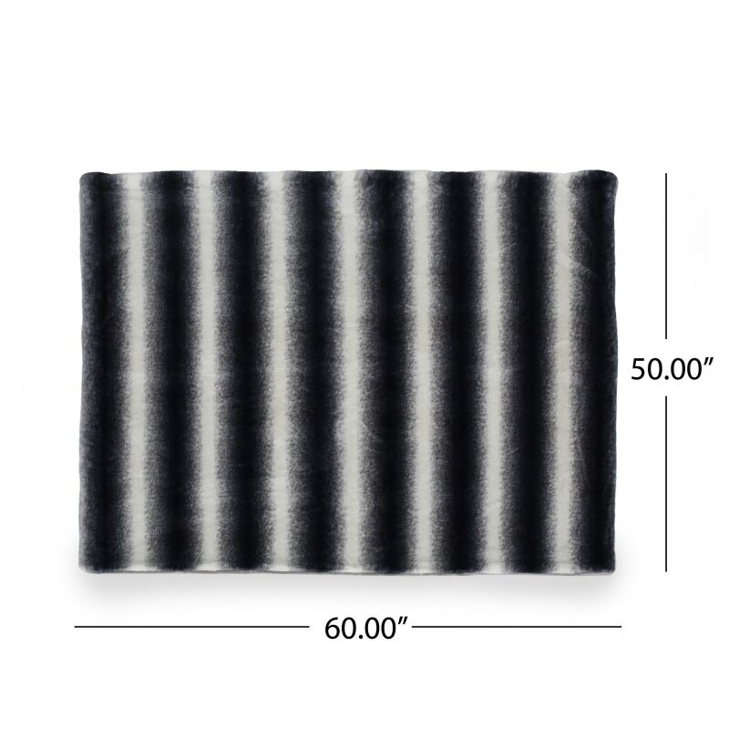 309404 Gipson Faux Fur Throw Blanket Black With White Stripes 3