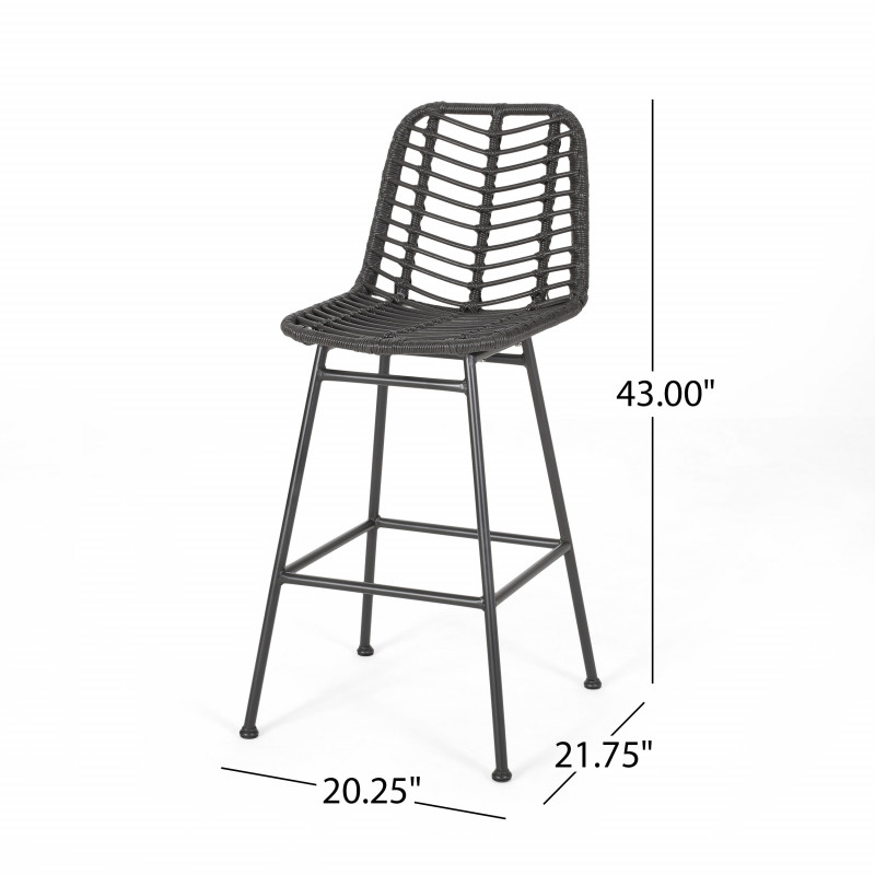 309981 Sawtelle Outdoor Wicker Barstools Set Of 2 Gray And Black 3