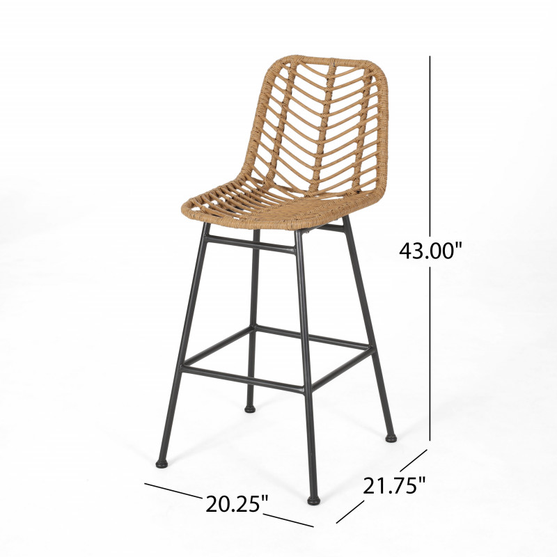 309982 Sawtelle Outdoor Wicker Barstools Set Of 2 Light Brown And Black 3
