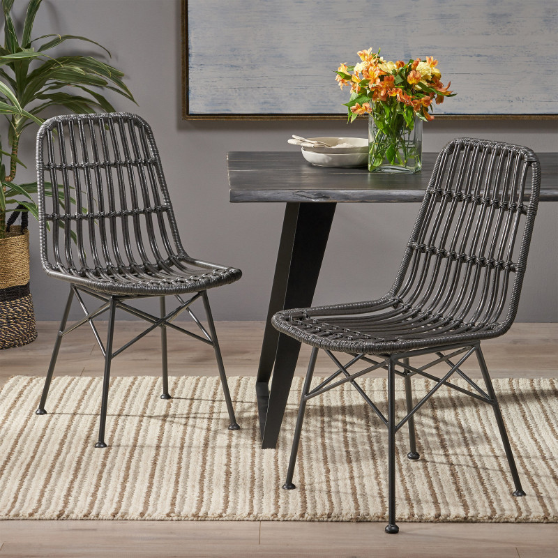 309989 Assisi Indoor Wicker Dining Chairs (Set of 2) Gray and Black