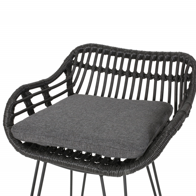 310059 Dale Outdoor Wicker Barstools With Cushions Set Of 4 Gray And Dark Gray 4
