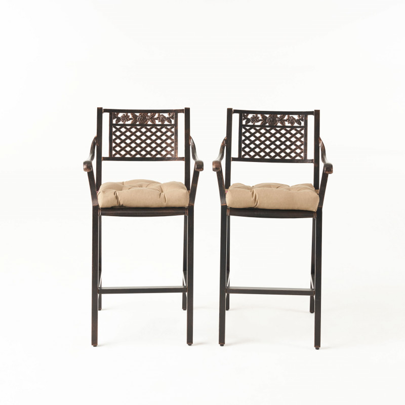 310135 Tahoe Outdoor Barstool with Cushion (Set of 2), Shiny Copper and Tuscany