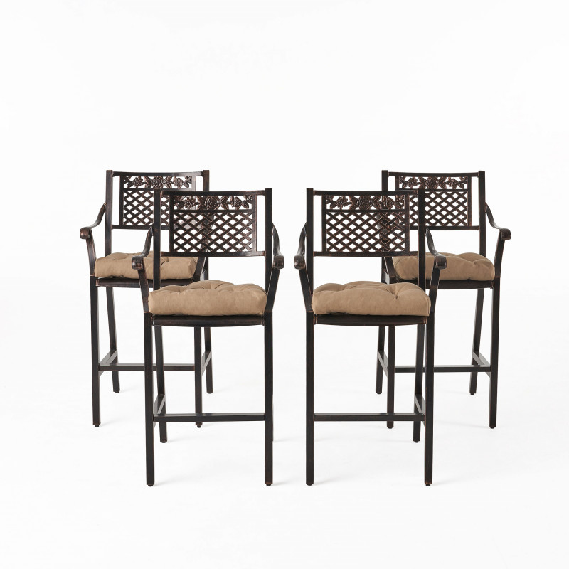 310140 Tahoe Outdoor Barstool with Cushion (Set of 4), Shiny Copper and Tuscany