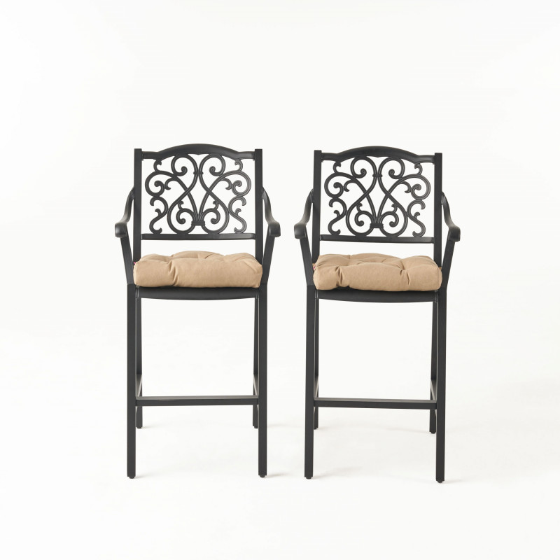 310145 Vallarta Outdoor Barstool with Cushion (Set of 2) Antique Matte Black and Tuscany