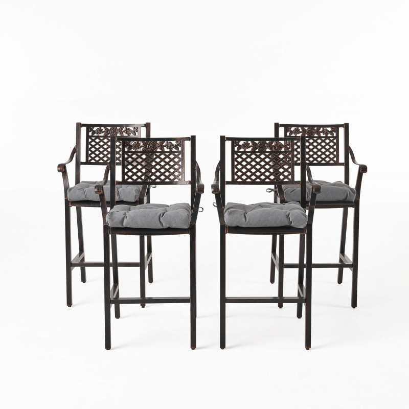 310180 Elya Outdoor Barstool with Cushion (Set of 4), Shiny Copper and Charcoal